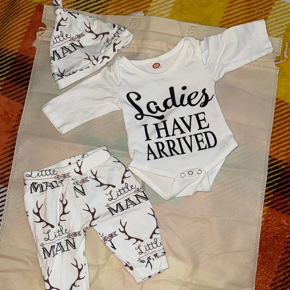 Baby Outfit Set - White with Black Text